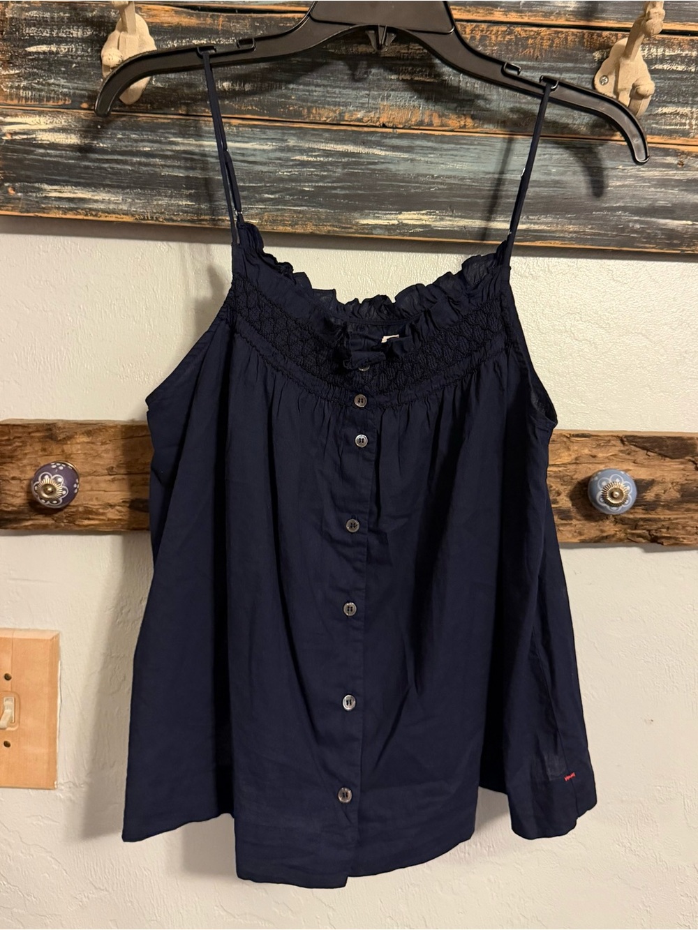 Xirena Cotton Navy Tavi Tank Top Ruffled Neckline NWT